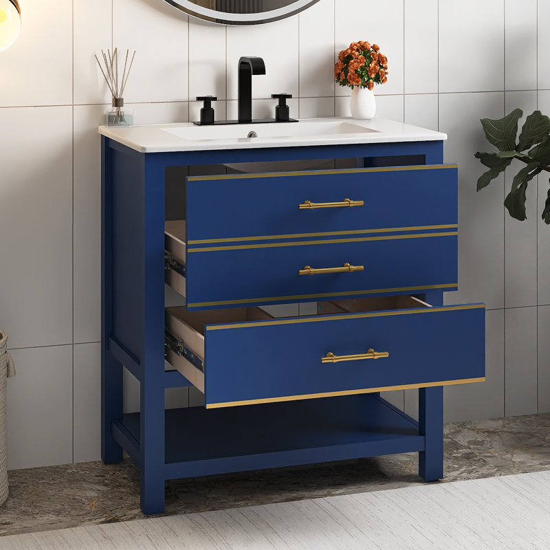 Meuble-lavabo simple sur pied 30 po avec lavabo, Bleu