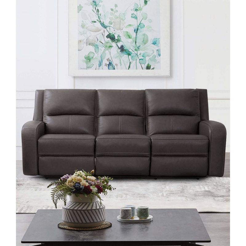 86.4" W Transitional Power Sofa, Gray