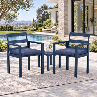 Ensemble de 2 chaises de patio avec coussin amovible, dossier ergonomique à 105 °, structure en métal robuste avec accoudoirs, résistant aux intempéries, bleu