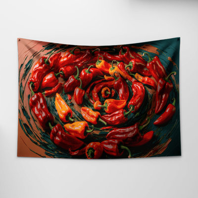 Tapisserie murale légumes et piment Cayenne