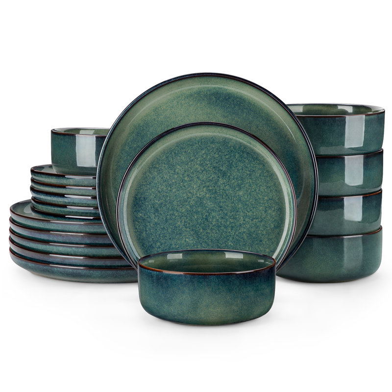 Piece Stoneware Dinnerware Set - Service for 6, Green