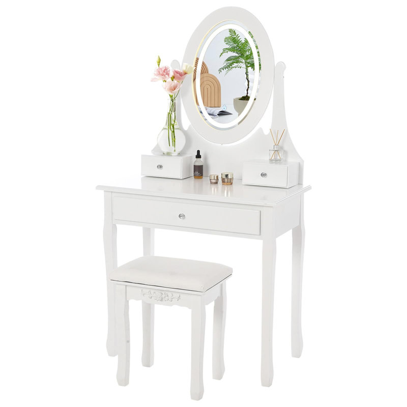 Vanity Table With LED Lighted Oval Mirror