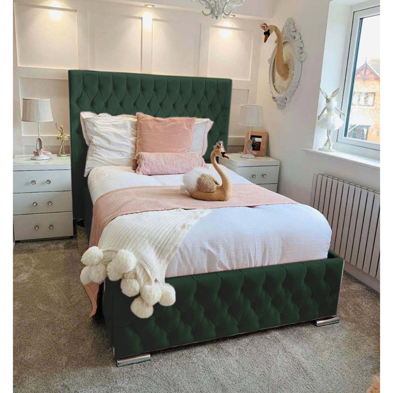 Tharpe Upholstered Bed Frame   , Single (3'), Emerald Green