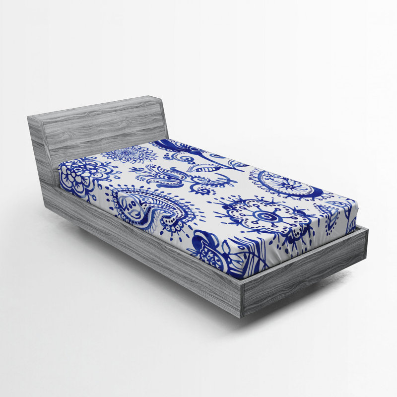 Microfiber Fitted Sheet, Twin Fitted Sheet, Blue Floral