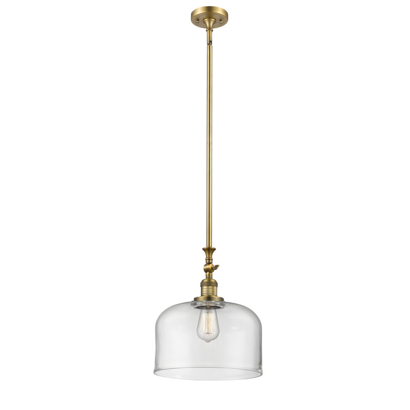Hiers 1 - Light Single Pendant, Brushed Brass, Clear, 6 Watt Vinage LED Bulb