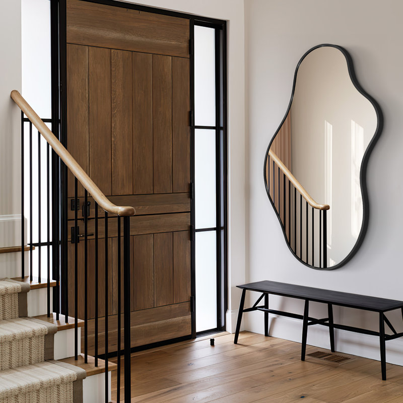 Irregular Metal Framed Wall Mirror, Asymmetrical Mirrors for Bathroom, Black, 50" x 91" 
