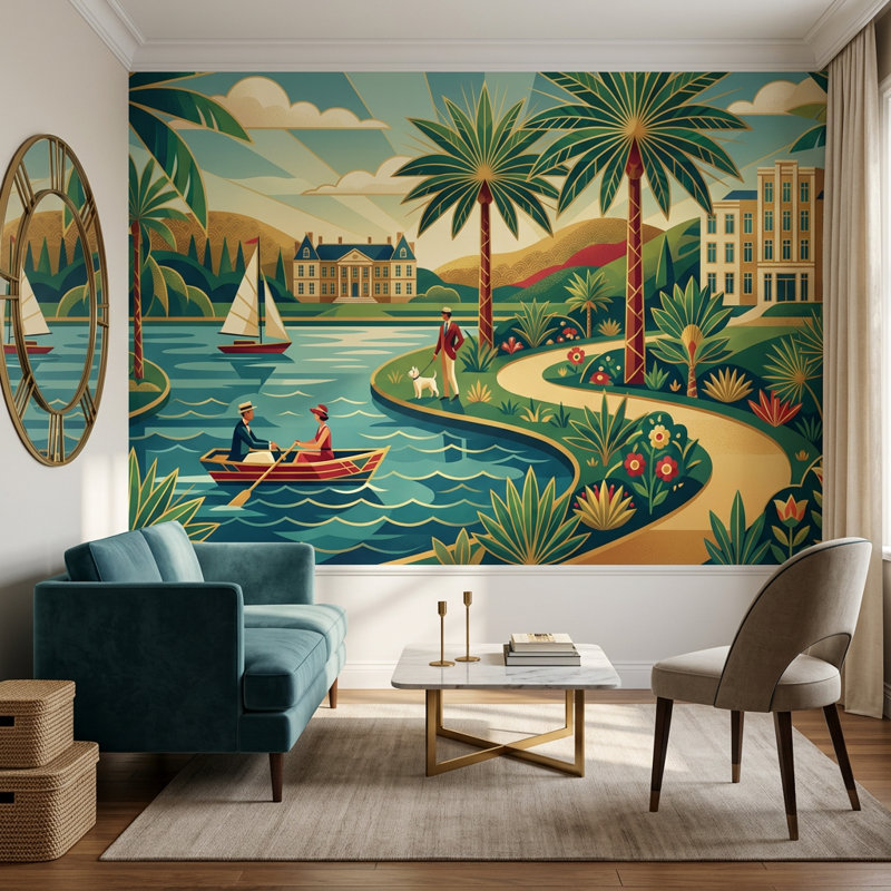 Décoration murale art déco de palmiers tropicaux, 200 po x 120 po, Peel and Stick