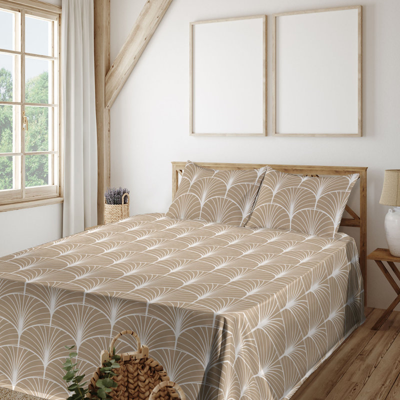 Microfiber Sheet Set, King Sheet Set with 2 Pillowcases, Pale Brown Geometric