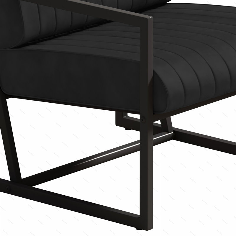 Fauteuil en polyuréthane avec dossier en métal et coussin de siège rembourré très épais, Similicuir noir