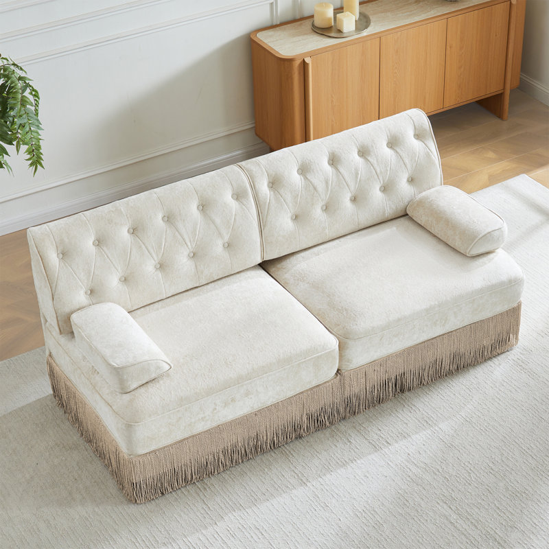 Canapé Chesterfield, Beige, 2, H 34,2 po x l 76,6 po x P 33,8 po