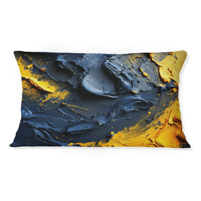 «Rough Love Slavic», peinture abstraite jaune bleu I - Coussin décoratif avec peinture abstraite