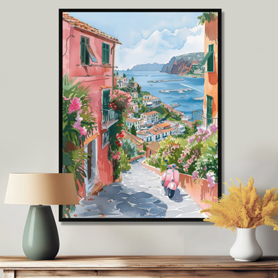 «Pink Coastal Village Italy II», art mural Italie