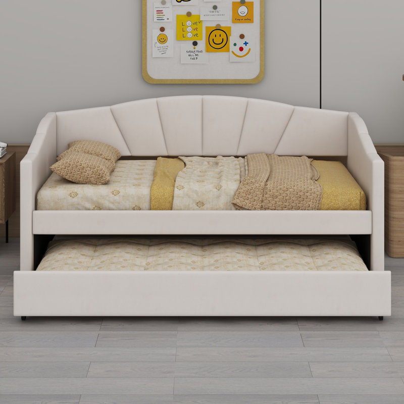 Lit de jour rembourré avec lit gigogne, Beige