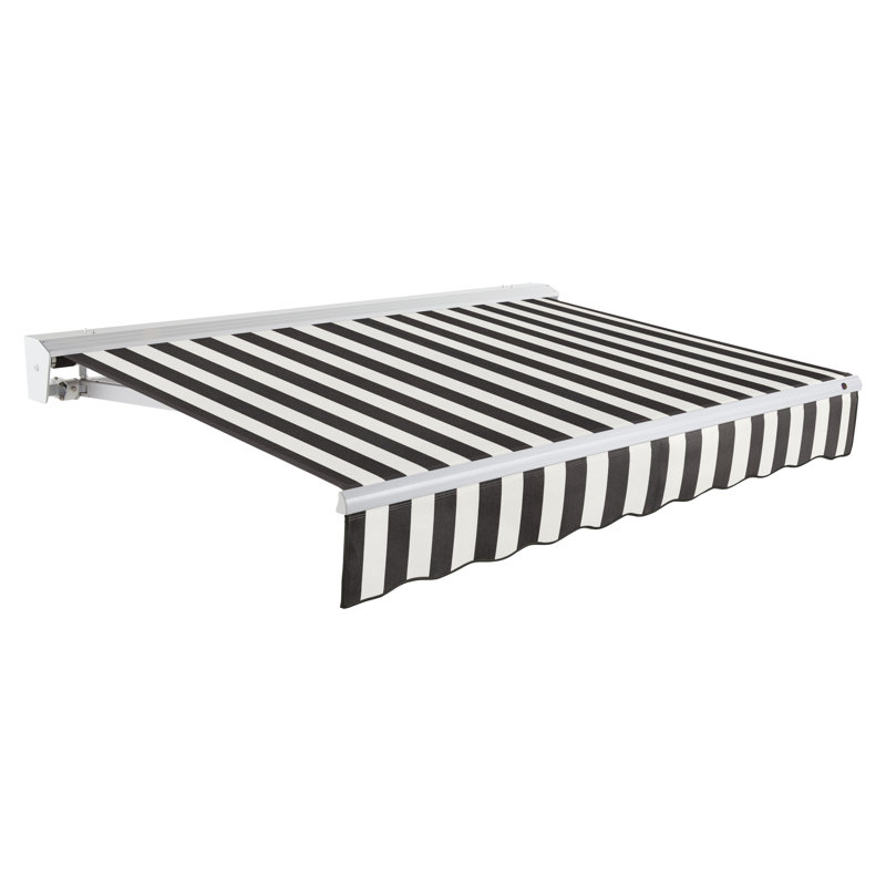 Awntech Destin Patio Retractable Awning with Protective Hood, 16' W x 10' D, Right Motor, Black/White Stripe