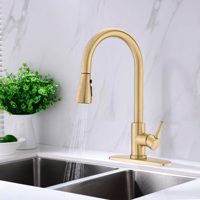 Brushed Gold Stainless Steel Kitchen Faucet, 360 Swivel, 1.8Gpm Flow, To Water Spots And Scratches, Exquisite Style Pull Down Spray Gold, Rust-, 8.26" Spout Height, Sleek Appearance