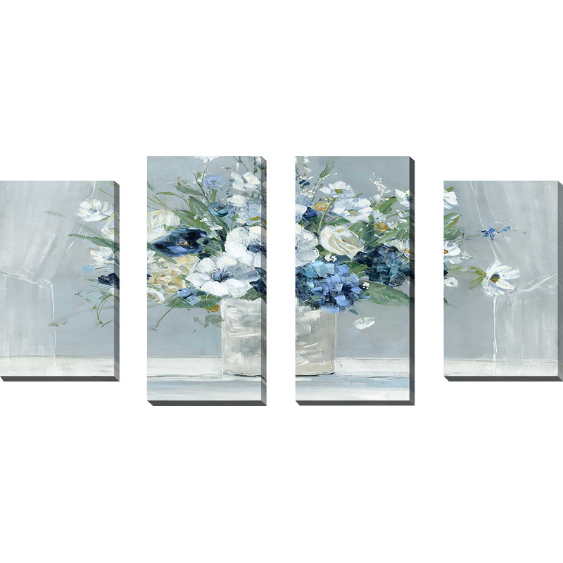 Be Happy Blue - Ensemble de 4 toiles tendues, H 30 po x l 56 po x P 1 po