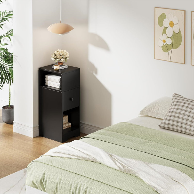 25cm W Manufactured Wood Bedside Table, Black