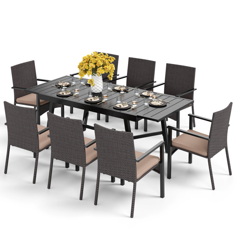 Alyah 8 - Person Patio Dining Set with Extendable Rectangular Table , Cushions Included