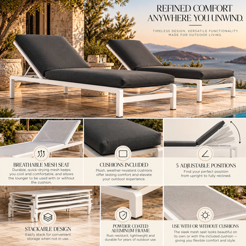Olly Outdoor Chaise Lounge, Black