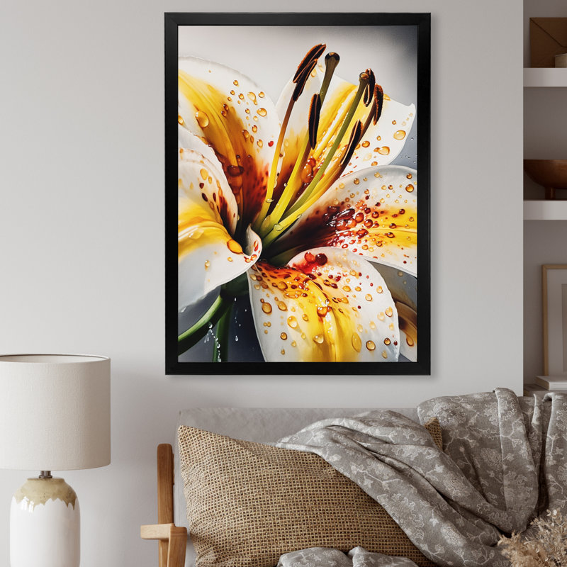 Lys jaune sérénade sur toile, Cadre photo noir, H 20 po x l 12 po x P 1 po