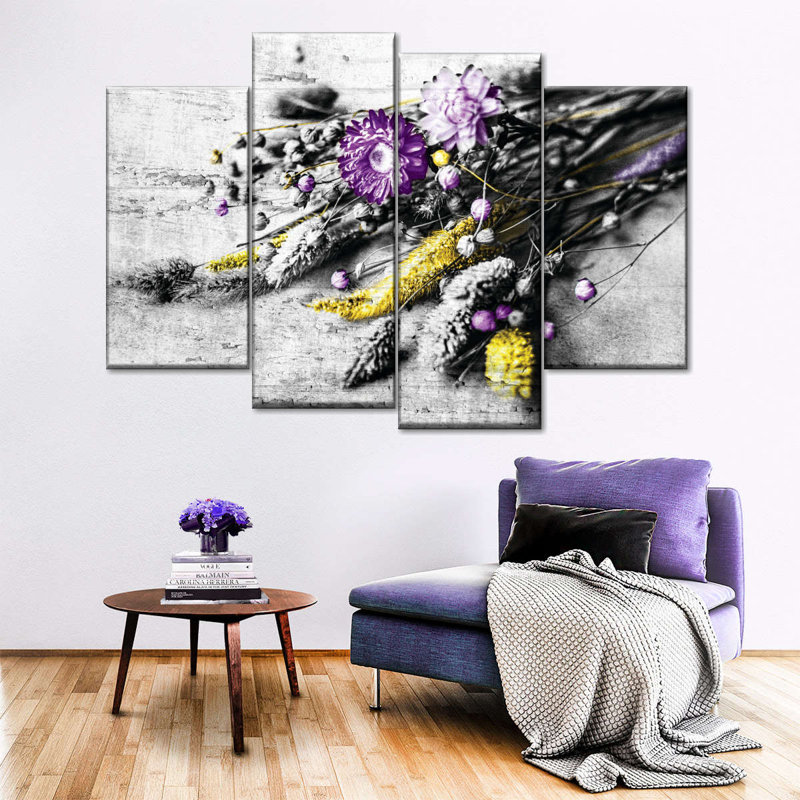 Ensemble de 4 pièces multicolores sur toile, H 32 po x l 52 po x P 1,25 po