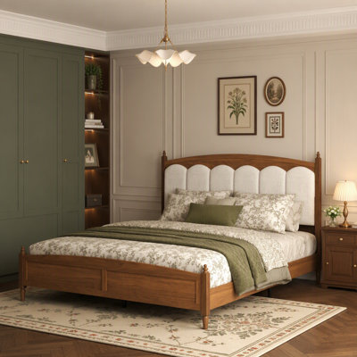 Platform Bed Frame with Upholstered Headboard