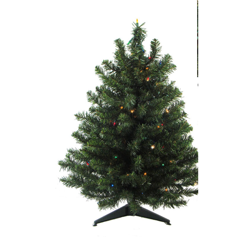 Arbre de Noël artificiel pin canadien moyen 3 pi avec lumières multicolores