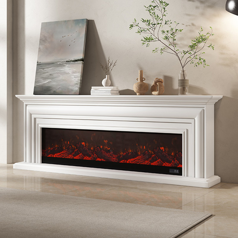 Blanc massif + foyer en bois manufacturé avec meuble télé, Blanc, H 27,56 po x l 78,74 po x P 12,99 po