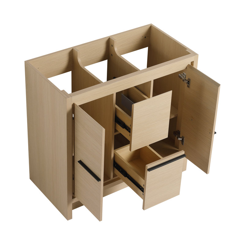 Bases de meuble-lavabo double 36 po avec tablettes et tiroirs