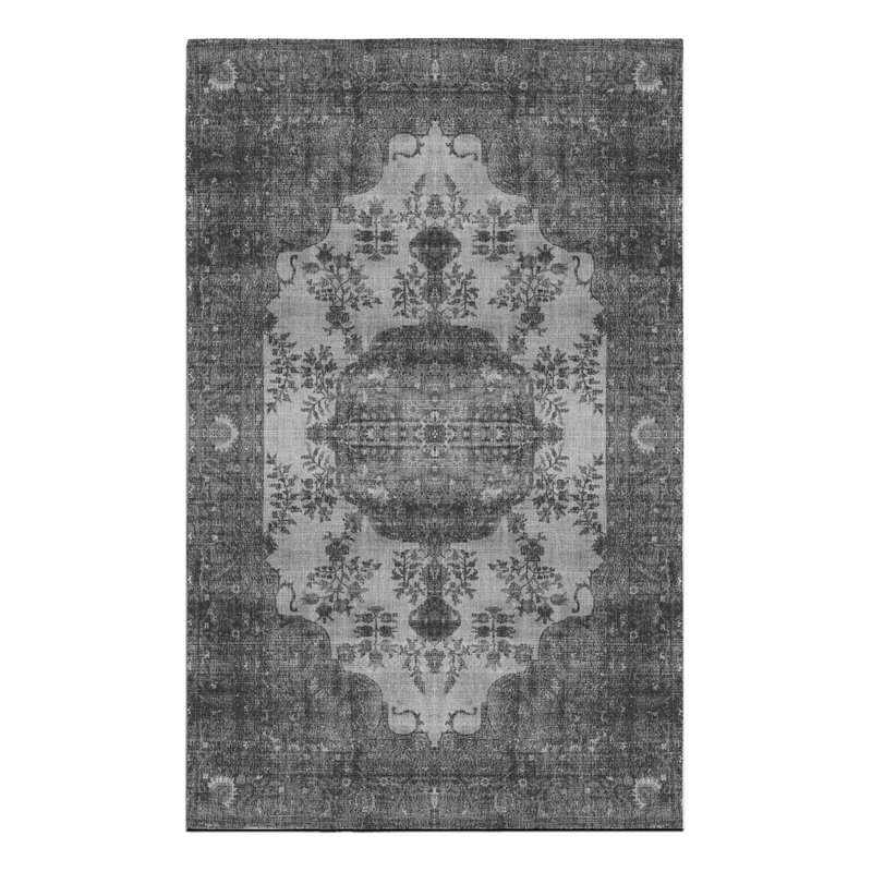 Tapis tissé noir et gris Vintage, Rectangle 3 pi 9,81 po x 4 pi 11,06 po