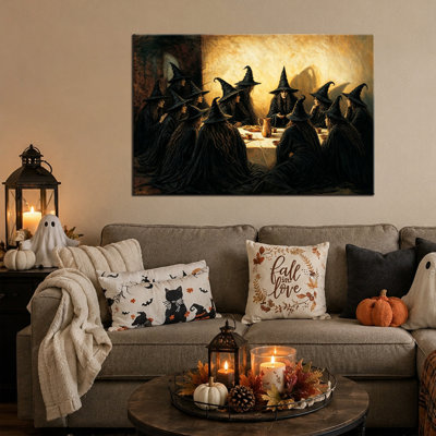 Art mural d'automne d'Halloween, décoration murale d'Halloween, toile d'Halloween, décoration murale de sorcière de style gothique, méticuleusement conçue pour la salle à manger ou le salon, 24 po x 36 po