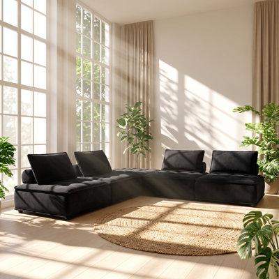 Ensemble de canapé et causeuse modulaire en velours capitonné l 120 po x P 40 po x H 29 po Anna