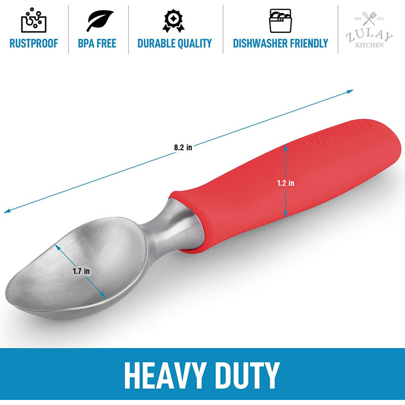 Zulay Kitchen Stainless Steel Ice Cream Scoop with Rubber Grip, Red