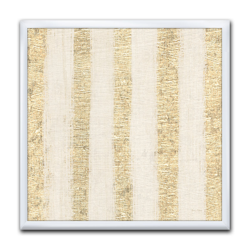«Gold Glam Stipes Pattern», reproduction sur toile encadrée, Cadre blanc, H 16 po x l 16 po x P 1 po