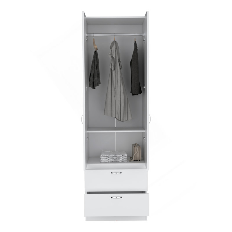 Armoire-penderie à armoire haute 76 po avec 2 tiroirs Vico, Blanc