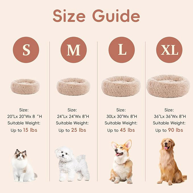 Lit pour chien Donut, lit apaisant pour chiens, lit pour chat lavable, H 7,89 po x l 19,89 po x L 20,07 po, Brun