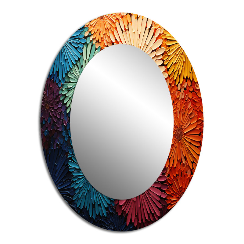 Mid Century Sunburst Serenade III - Grand miroir mural ovale sur métal, 40 po x 30 po