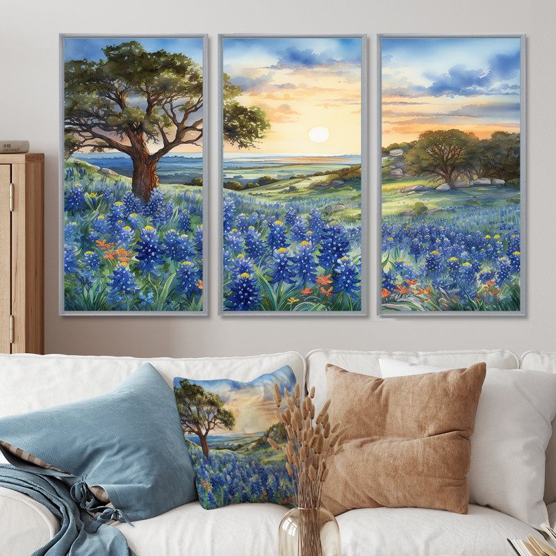Gattilier - ensemble d'art mural Blue Bonnets, H 28 po x l 36 po x P 1 po, Silver Floater Framed