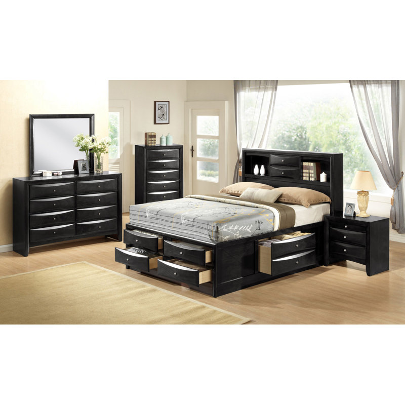 Ensemble de chambre avec lit plateforme de rangement Rodnell 3-4_Kathlyn, Noir, Très grand