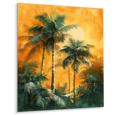 «Green Orange Palm Trees Swaying II - Palms & Palm Trees», reproduction d'art mural