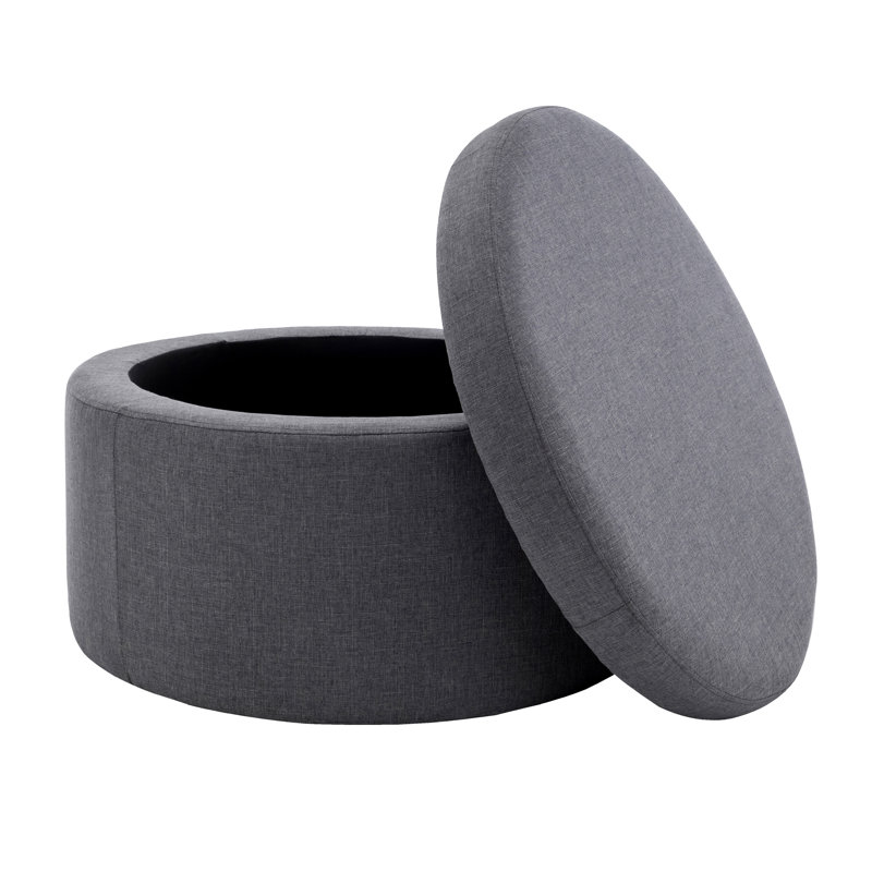 Repose-pieds rond en tissu Gennero, Gris foncé