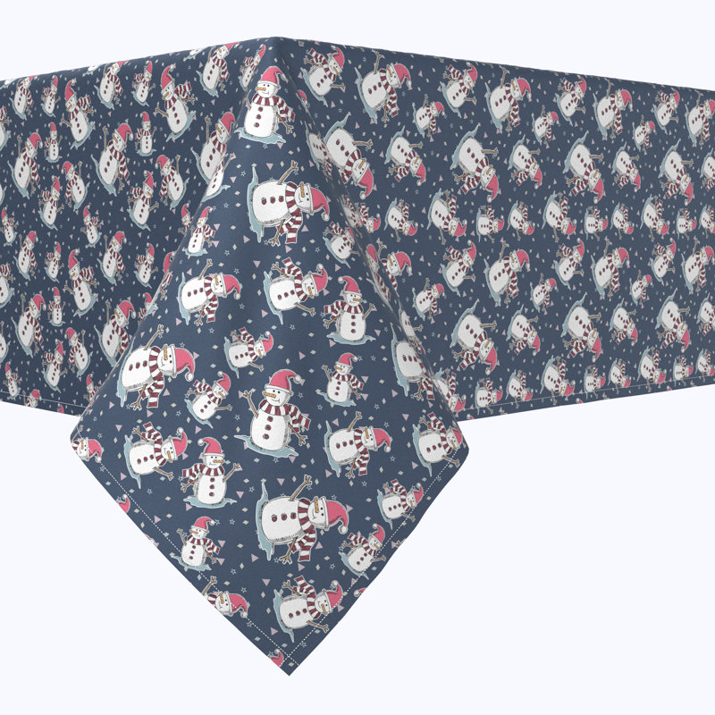 Geometric Christmas Tablecloth, 120" L x 60" W, Smiling Snowmen Toss
