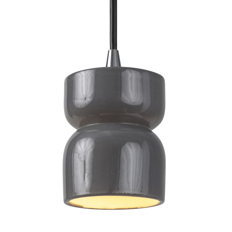 Luminaire suspendu en sablier Leni, Gris brillant, Chrome poli