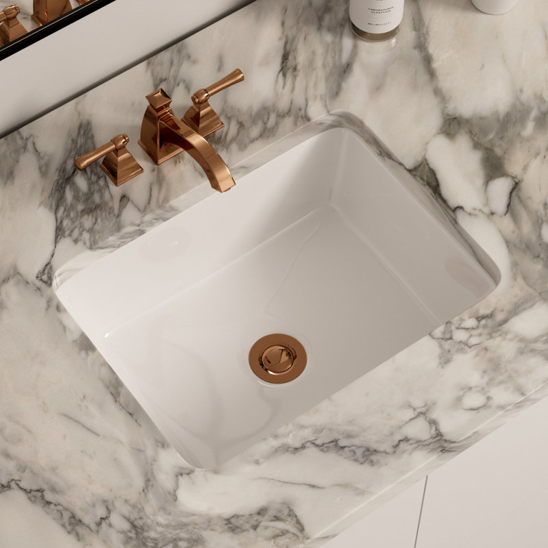 Los Flexi 15.5" x 12" White Ceramic Rectangular Undermount Bathroom Sink with Pop-Up with Overflow
