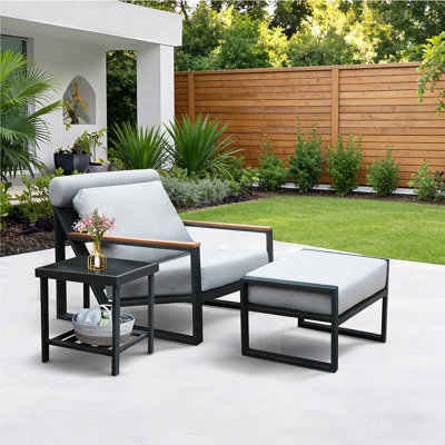 Ensemble de chaises longues en aluminium 3 pièces (comprend l'appui-tête et le repose-pieds)