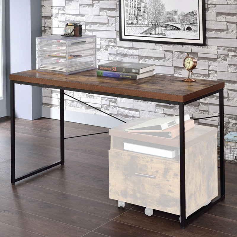 Bureau d'écriture rectangulaire avec pieds en métal, Chêne antique / noir