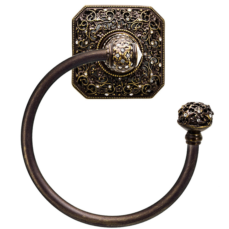 Juliane Grace swing towel reeded ring right with 131 Swarovski Clear Crystals in Antique Brass, Antique Brass