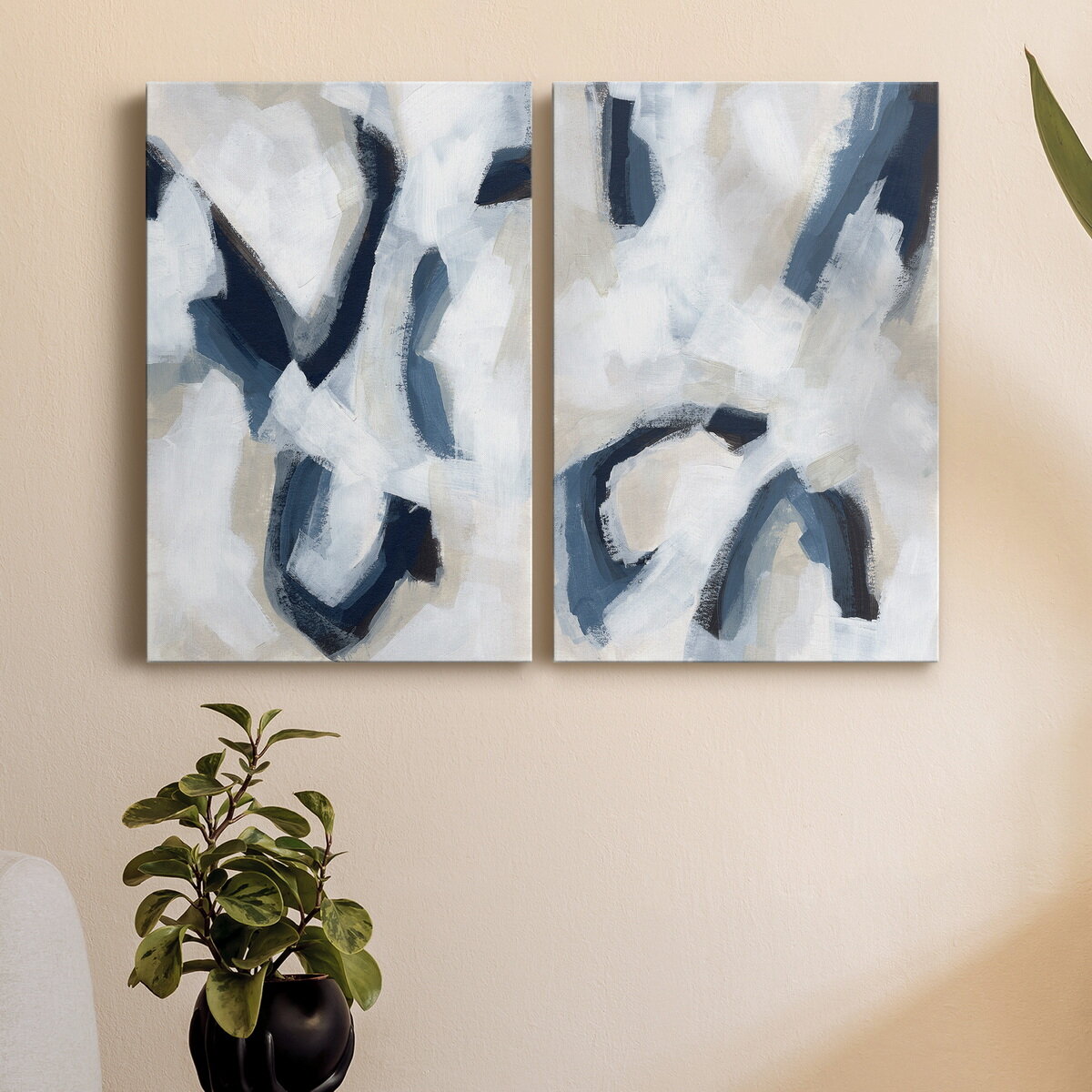 Huge abstract diptych wall art canvas art set blue brown: Shoa Gallery