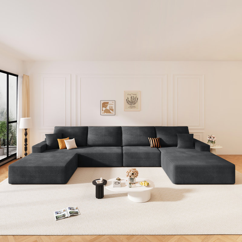 Canapé modulaire surdimensionné Boneless, canapé en U avec velours côtelé et méridienne convertible, repose-pieds confortable avec espace de rangement, repose-pieds en nuage pour le salon, appartement (beige, forme en U)