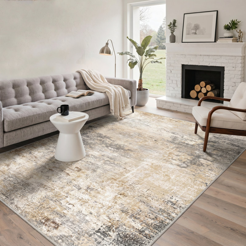 Tapis beige lavable à la machine avec envers antidérapant Aura, Rectangle 8' x 10'